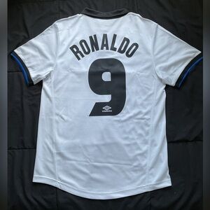 Ronaldo #9 medium white Milan Retro Soccer Jersey Kit blue